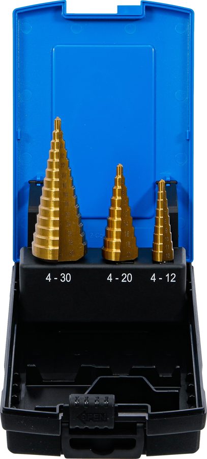 Pakāpju urbjmašīnu komplekts | titāna nitrēts | Ø 4 - 30 mm | 3 gab.