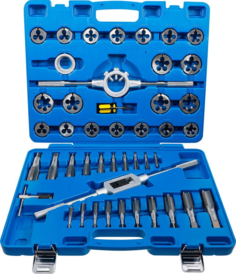 Vītņu griešanas komplekts | collu | 1/4"–1" | 45 gab