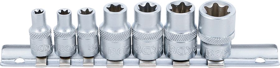Uzgriežņu atslēgas ieliktņu komplekts E-profils | Piedziņas iekšējais kvadrāts 6,3 mm (1/4") / 10 mm (3/8") | SW E6 - E16 | 7 gab