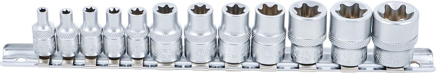 Uzgriežņu atslēgas ieliktņu komplekts E-profils | Piedziņas iekšējais kvadrāts 6,3 mm (1/4") / 10 mm (3/8") | SW E4 - E20 | 12 gab.