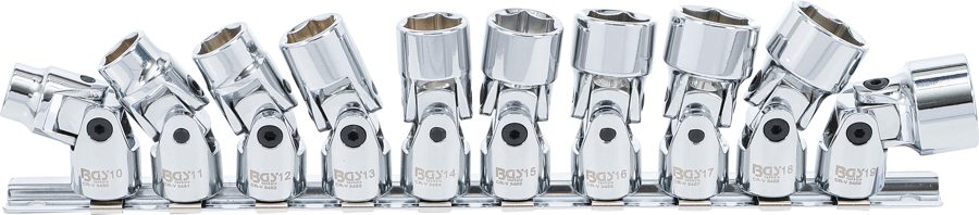 Kardāna savienojuma ieliktņu komplekts sešstūris | Piedziņas iekšējais kvadrāts 10 mm (3/8") | SW 10 - 19 mm | 10 gab.