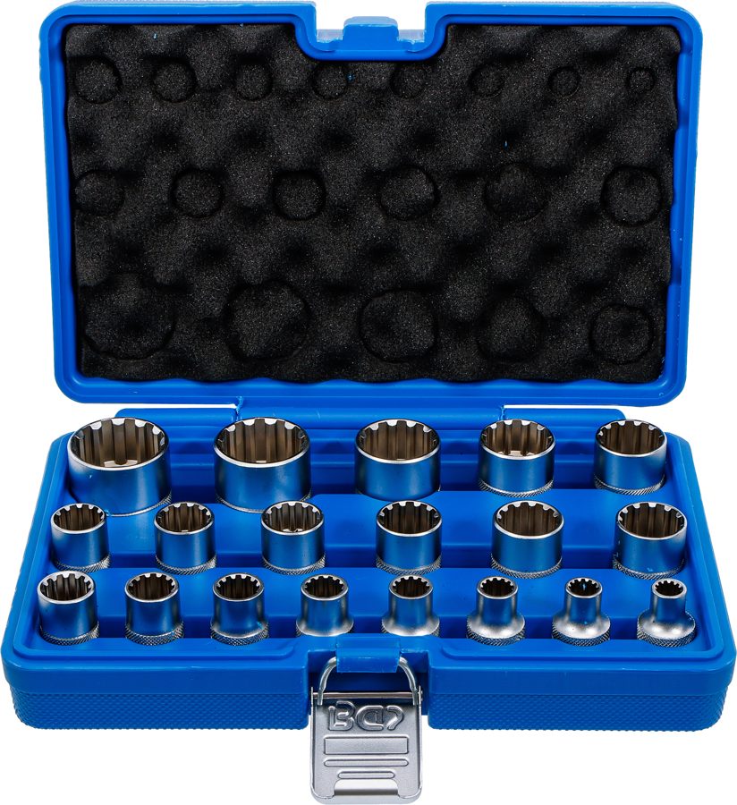 Uzgriežņu atslēgas ieliktņu komplekts Gear Lock | Iekšējā kvadrātveida piedziņa 12,5 mm (1/2") | 19 gab.