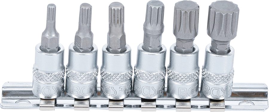 Uzgaļu ieliktņu komplekts | Piedziņas iekšējais kvadrāts 6,3 mm (1/4") | iekšējais spline (XZN) M4 - M12 | 6 gab.