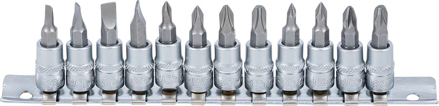 Uzgaļu ieliktņu komplekts | Iekšējā kvadrātveida piedziņa 6,3 mm (1/4") | Rievota, Phillips PH, Phillips PZ | 12 gab.
