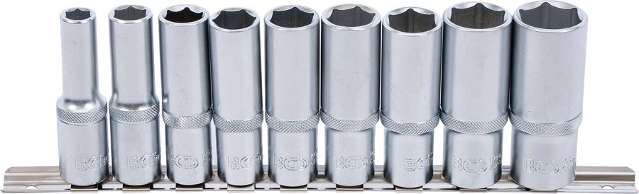 Uzgriežņu atslēgu ieliktņu komplekts, sešstūris, dziļš | Piedziņas iekšējais kvadrāts 12,5 mm (1/2") | SW 10 - 24 mm | 9 gab.