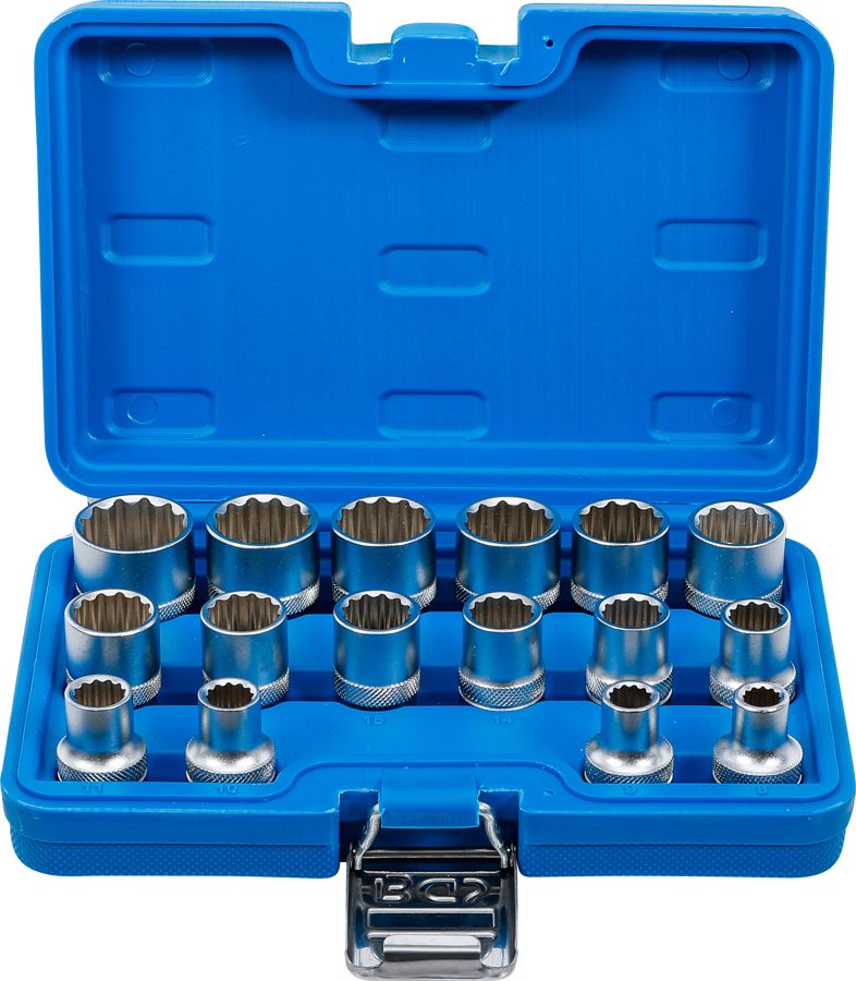 Uzgriežņu atslēgas ieliktņu komplekts divpadsmit punktu | Iekšējā kvadrātveida piedziņa 12,5 mm (1/2") | SW 8 - 24 mm | 16 gab.