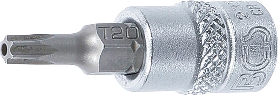 Uzgaļu ieliktnis | Piedziņas iekšējais kvadrāts 6,3 mm (1/4") | T veida profils (Torx) ar atveri T20
