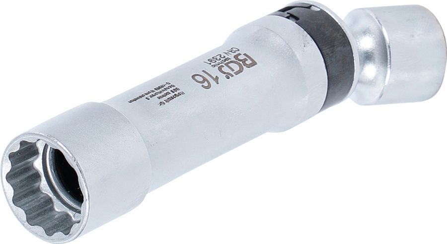 Aizdedzes sveces savienojuma ieliktnis divpadsmit punktu ar stiprinājuma atsperi | Piedziņas iekšējais kvadrāts 10 mm (3/8") | SW 16 mm