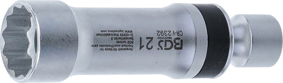 Aizdedzes sveces savienojuma ieliktnis divpadsmit punktu ar stiprinājuma atsperi | Piedziņas iekšējais kvadrāts 10 mm (3/8") | SW 21 mm