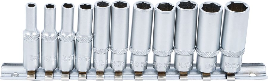 Uzgriežņu atslēgu ieliktņu komplekts, sešstūris, dziļš | Iekšējā kvadrātveida piedziņa 6,3 mm (1/4") | collu izmēri | 11 gab.