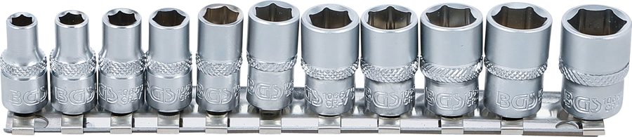 Uzgriežņu atslēgas ieliktņu komplekts sešstūris | Iekšējā kvadrātveida piedziņa 6,3 mm (1/4") | collu izmēri | 11 gab.