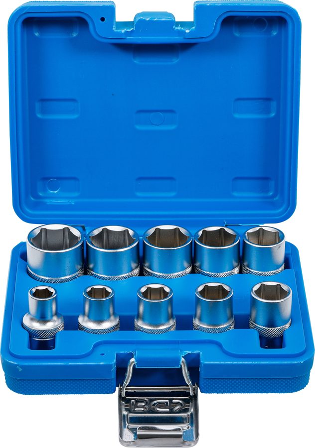 Uzgriežņu atslēgas ieliktņu komplekts sešstūris | Iekšējā kvadrātveida piedziņa 12,5 mm (1/2") | collu izmēri | 10 gab.