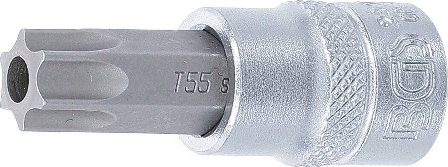 Uzgaļu ieliktnis | Piedziņas iekšējais kvadrāts 10 mm (3/8") | T veida profils (Torx) ar atveri T55