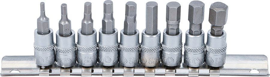 Uzgaļu ieliktņu komplekts | Piedziņas iekšējais kvadrāts 6,3 mm (1/4") | sešstūra ligzda 3/32" - 3/8" | collu izmēri | 9 gab.