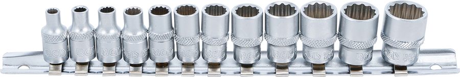 Uzgriežņu atslēgas ieliktņu komplekts divpadsmit punktu | Iekšējā kvadrātveida piedziņa 6,3 mm (1/4") | collu izmēri | 12 gab.