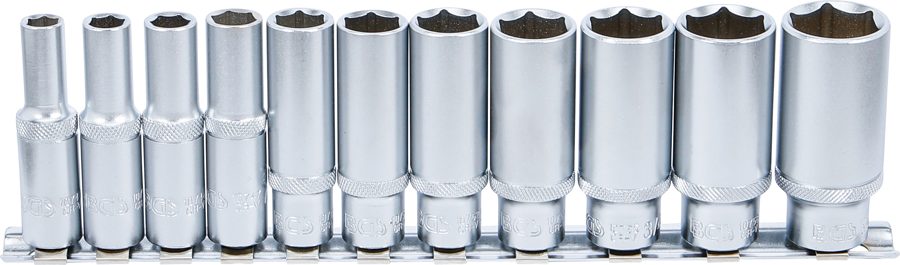 Uzgriežņu atslēgu ieliktņu komplekts, sešstūris, dziļš | Iekšējā kvadrātveida piedziņa 10 mm (3/8") | collu izmēri | 11 gab.