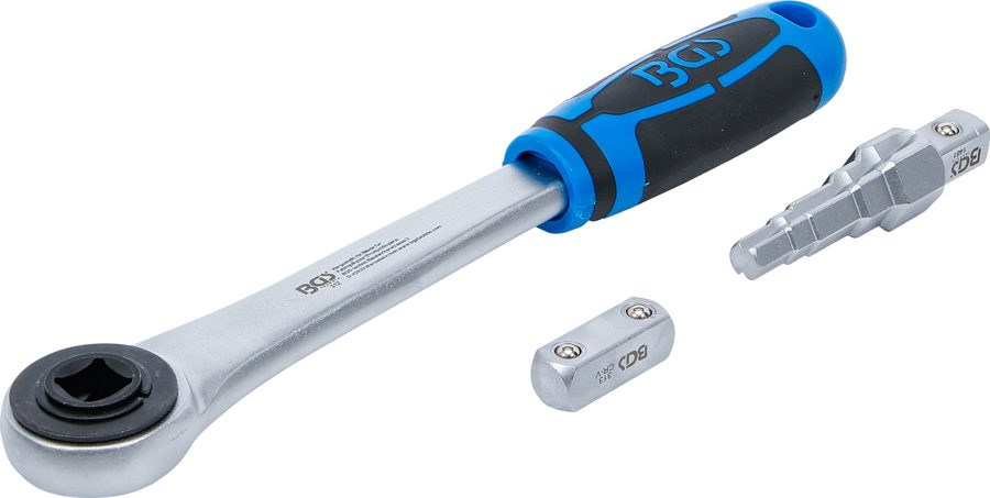 Izbīdāms sprūdrats ar adapteri un soli uzgriežņu atslēgu | Piedziņas iekšējais kvadrāts 12,5 mm (1/2 collas)