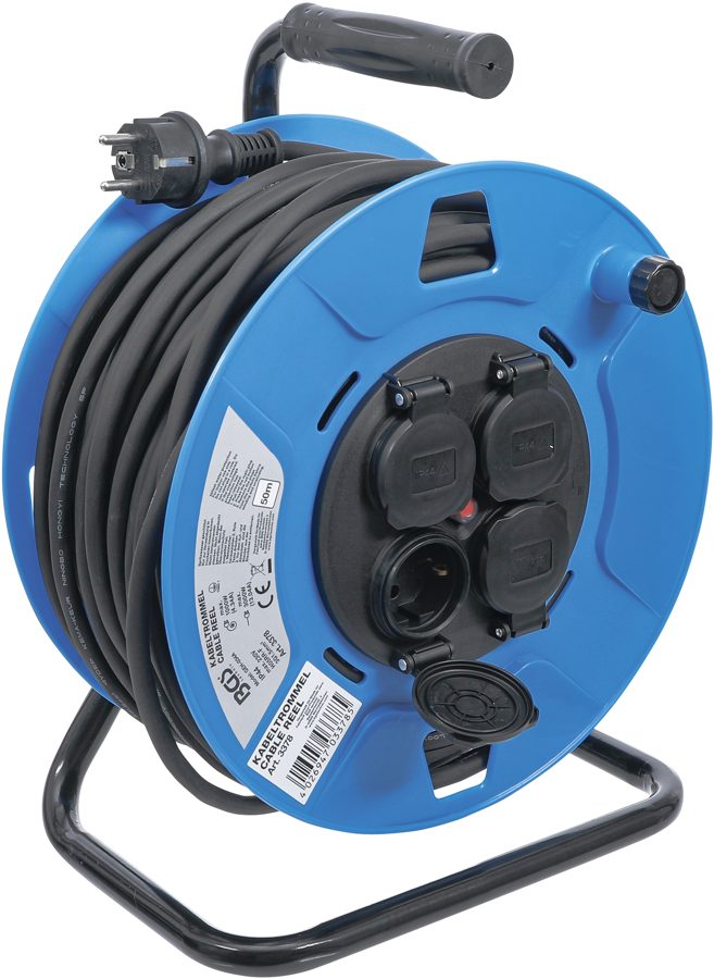 Kabeļa cilindrs | 50 m | 3 x 1,5 mm² | 4 ligzdas ar vāciņiem | IP 44 | 3500W
