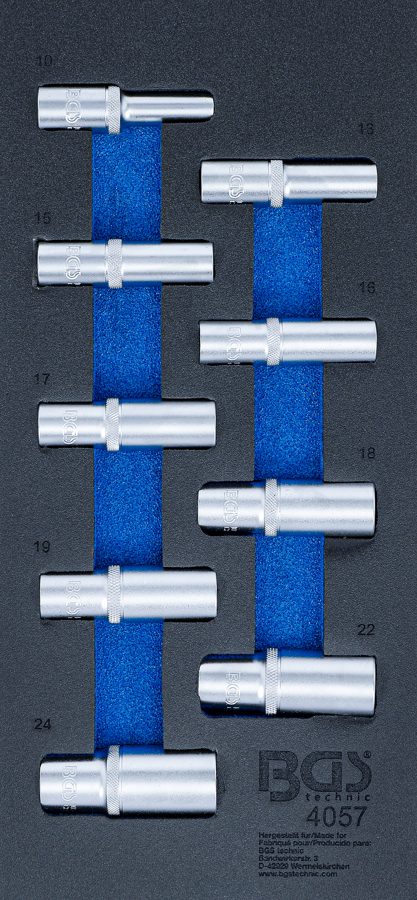 Darbnīcas ratiņu ieliktnis 1/3: uzgriežņu atslēgas ieliktņi sešstūra | 12,5 mm (1/2") | 10–24 mm | dziļums | 9 gab.