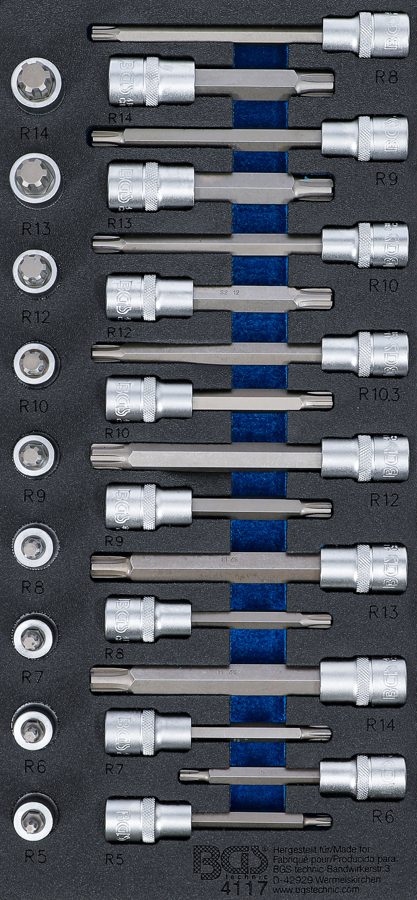 Darbnīcas ratiņu ieliktnis 1/3: uzgaļu ieliktņu komplekts | Iekšējā kvadrātveida piedziņa 12,5 mm (1/2") | ķīļa profils (RIBE) | 25 gab.