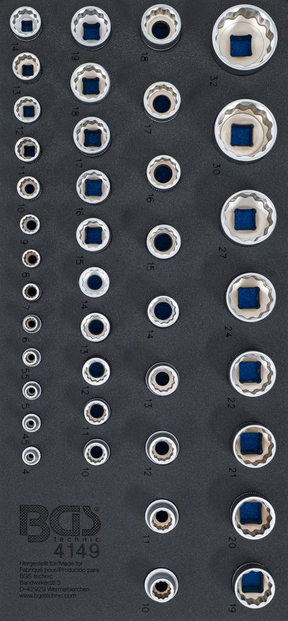 Darbnīcas ratiņu ieliktnis 1/3: divpadsmit punktu uzgriežņu atslēgas ieliktņi | 6,3 mm (1/4 collas), 10 mm (3/8 collas), 12,5 mm (1/2 collas) | 40 gab.