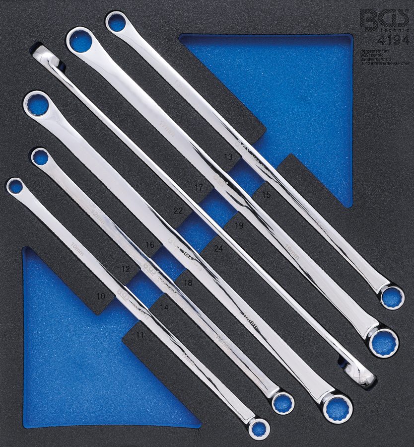 Darbnīcas ratiņu ieliktnis 2/3: dubulto gredzenu uzgriežņu atslēgu komplekts | īpaši garš | SW 10 x 11 - 22 x 24 mm | 6 gab.