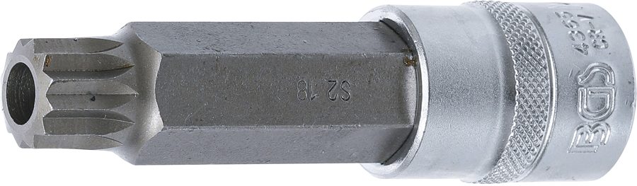 Uzgaļu ieliktnis | Garums 100mm | Piedzīt iekšējo kvadrātu 12,5 mm (1/2 collas) | iekšējā šķautne (XZN) ar urbumu M18