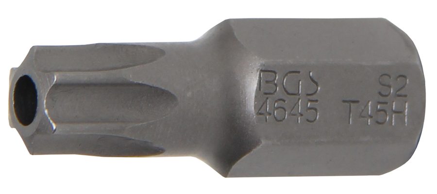 Bits | Garums 30mm | Ārējā sešstūra piedziņa 10 mm (3/8") | T veida profils (Torx) ar atveri T45