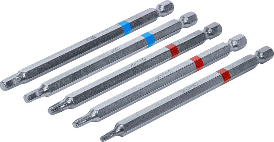 bitu komplekts | Piedziņas ārējais sešstūris 6,3 mm (1/4") | iekšējais sešstūris, T-profils (Torx) | garums 110 mm | 5 gab.