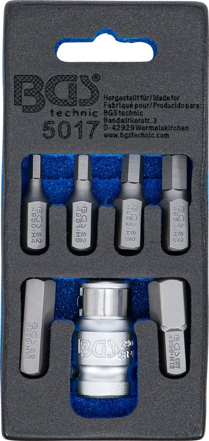 Skrūvgriežu uzgaļu komplekts | Piedziņas ārējais sešstūris 10 mm (3/8") | iekšējais sešstūris | 7 daļ.