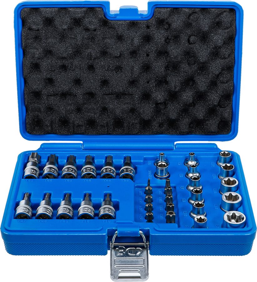 Uzgaļu un ligzdu komplekts | 10 mm (3/8") | T veida profils (Torx) | 34 gab.