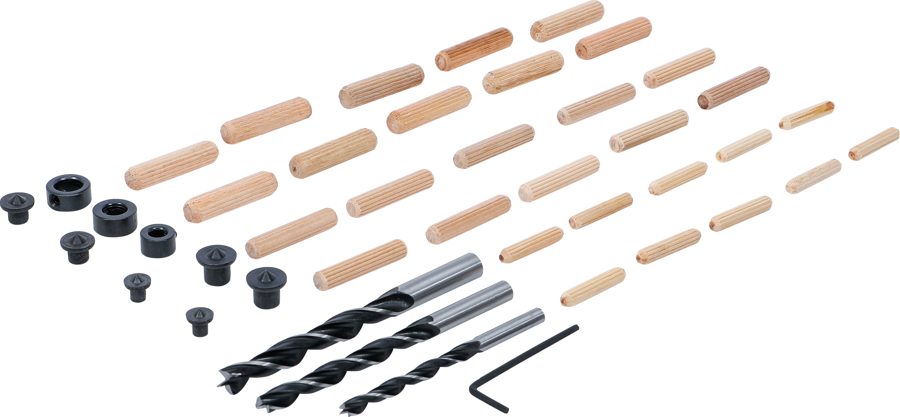 Koka dībeļu urbjmašīnu komplekts | 6 - 10 mm | 43 gabali