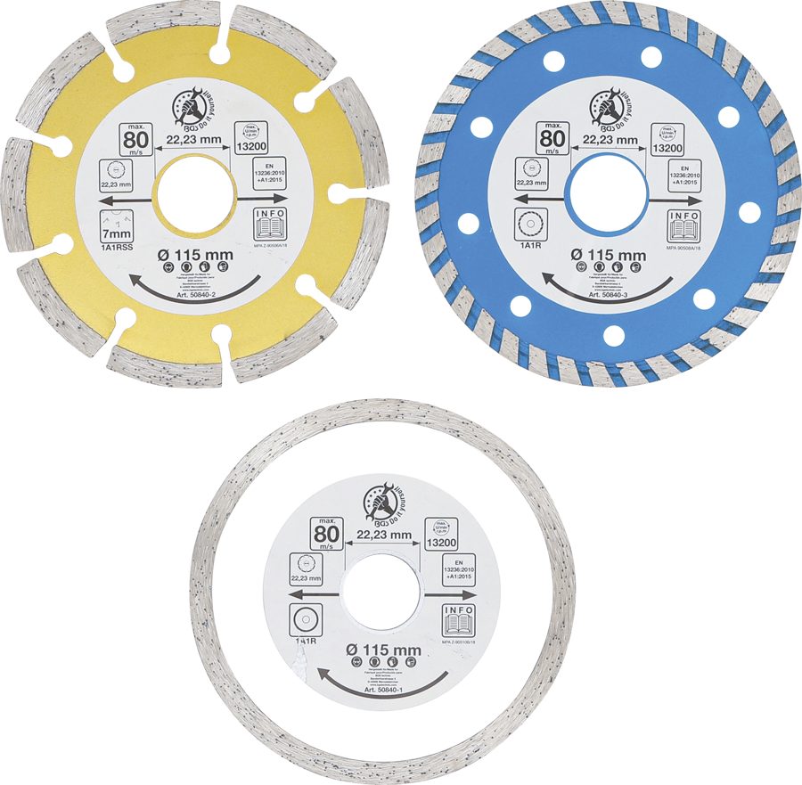 Dimanta griešanas disku komplekts | Urbuma diametrs 20 mm | Ø 115 mm | 3 gab.