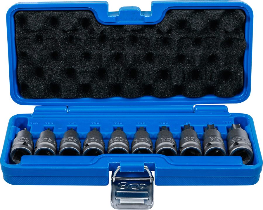 Jaudas uzgaļu ieliktņu komplekts | Iekšējā kvadrātveida piedziņa 12,5 mm (1/2") | T-profils (Torx) T20 - T70 | 10 gab.
