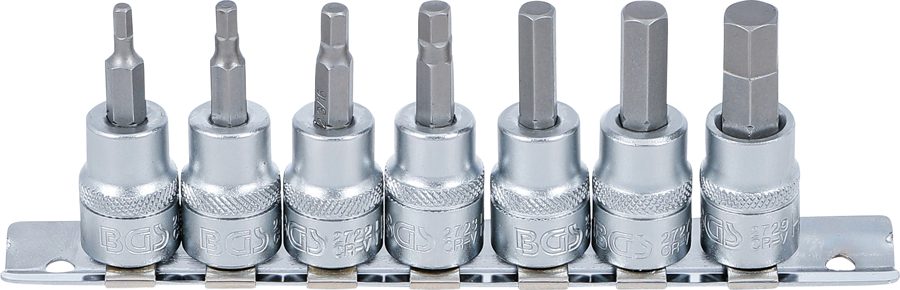 Uzgaļu ieliktņu komplekts | Piedziņas iekšējais kvadrāts 10 mm (3/8") | sešstūra ligzda 1/8" - 3/8" | collu izmēri | 7 gab.