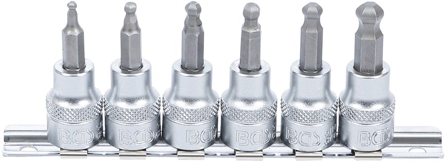 Uzgaļu ieliktņu komplekts | Piedziņas iekšējais kvadrāts 10 mm (3/8") | sešstūra ligzda ar lodveida galvu 3 - 8 mm | 6 gab.