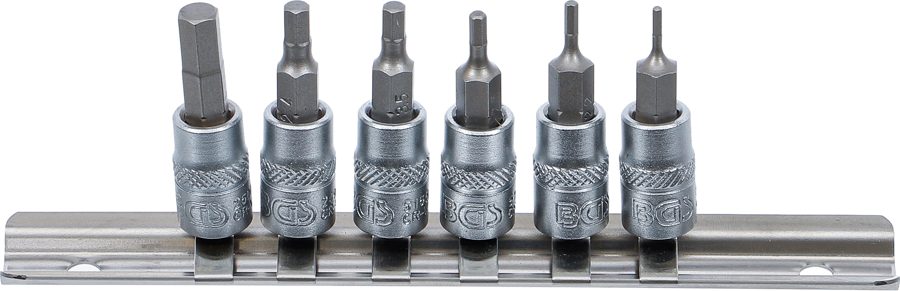 Uzgaļu ieliktņu komplekts | Piedziņas iekšējais kvadrāts 6,3 mm (1/4") | iekšējais sešstūris 1,5–6 mm | 6 gab.
