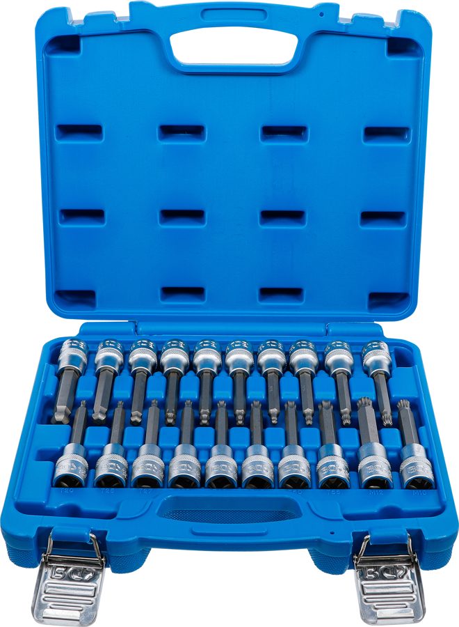 Uzgaļu ieliktņu komplekts | Piedziņas iekšējais kvadrāts 12,5 mm (1/2") | iekšējais sešstūris, T-profils (Torx), iekšējais šķautne (XZN) ar lodveida galvu | 20 gab.