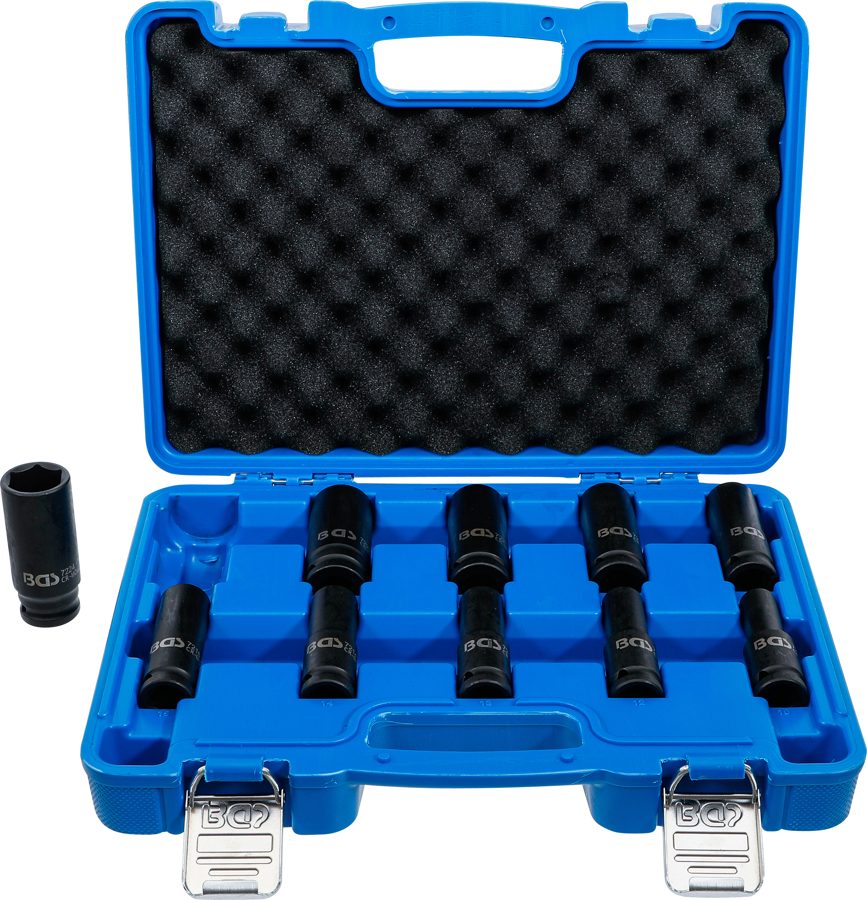 Triecienligzdu komplekts, sešstūris, dziļš | Piedziņas iekšējais kvadrāts 12,5 mm (1/2") | SW 10 - 24 mm | 10 gab.