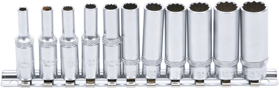 Uzgriežņu atslēgu ieliktņu komplekts, divpadsmit punktu, dziļš | Iekšējā kvadrātveida piedziņa 6,3 mm (1/4") | SW 4 - 13 mm | 11 gab.