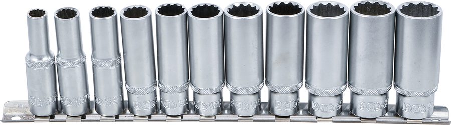 Uzgriežņu atslēgu ieliktņu komplekts, divpadsmit punktu, dziļš | Iekšējā kvadrātveida piedziņa 10 mm (3/8") | SW 8 - 19 mm | 11 gab.