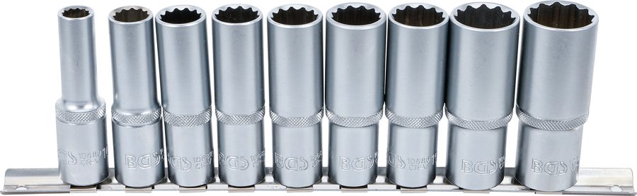 Uzgriežņu atslēgu ieliktņu komplekts, divpadsmit punktu, dziļš | Piedziņas iekšējais kvadrāts 12,5 mm (1/2") | SW 10 - 24 mm | 9 gab.