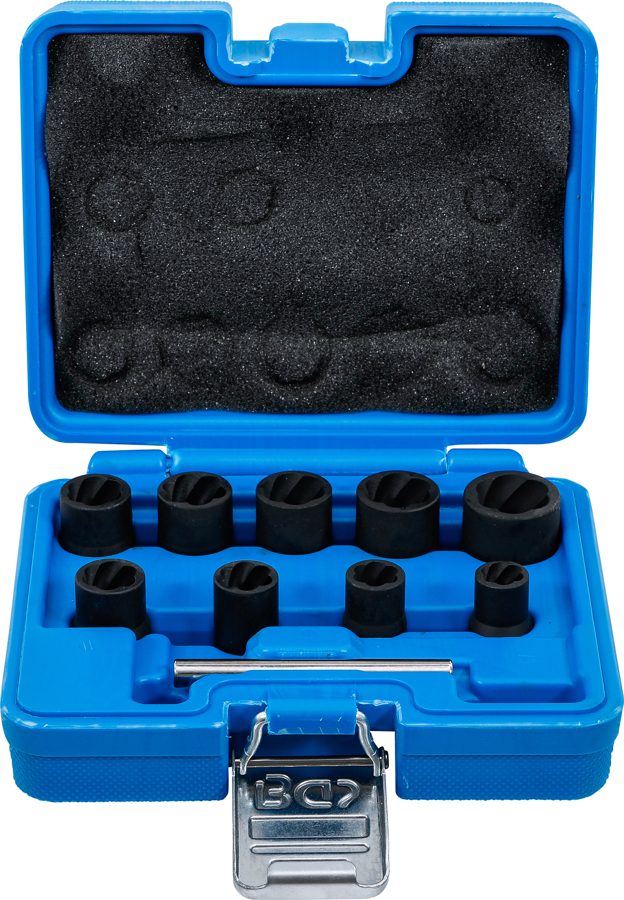 Spirālveida profila uzgriežņu atslēgu komplekts / skrūvju nosūcējs | Piedziņas iekšējais kvadrāts 10 mm (3/8") | SW 10 - 19 mm | 10 gab.