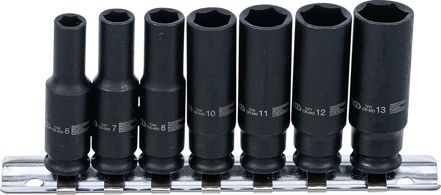 Triecienligzdu komplekts, sešstūris, dziļš | Piedziņas iekšējais kvadrāts 6,3 mm (1/4") | SW 6 - 13 mm | 7 gab.