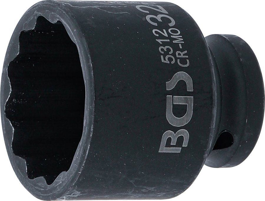 Divpadsmit punktu trieciena uzgriežņu atslēgas ieliktnis | Piedziņas iekšējais kvadrāts 12,5 mm (1/2") | SW 32 mm