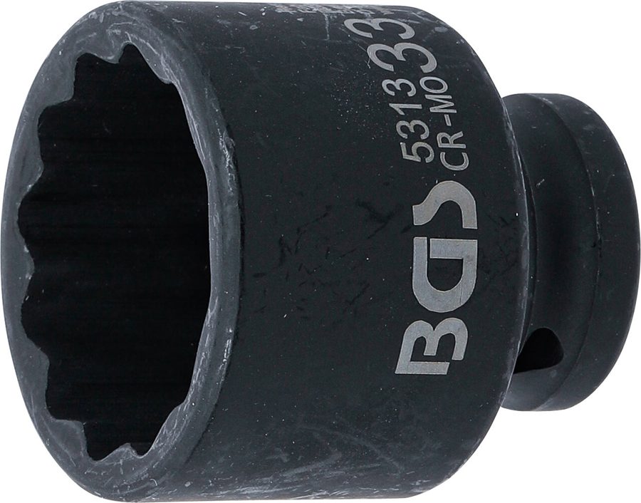 Divpadsmit punktu trieciena uzgriežņu atslēgas ieliktnis | Piedziņas iekšējais kvadrāts 12,5 mm (1/2") | SW 33 mm