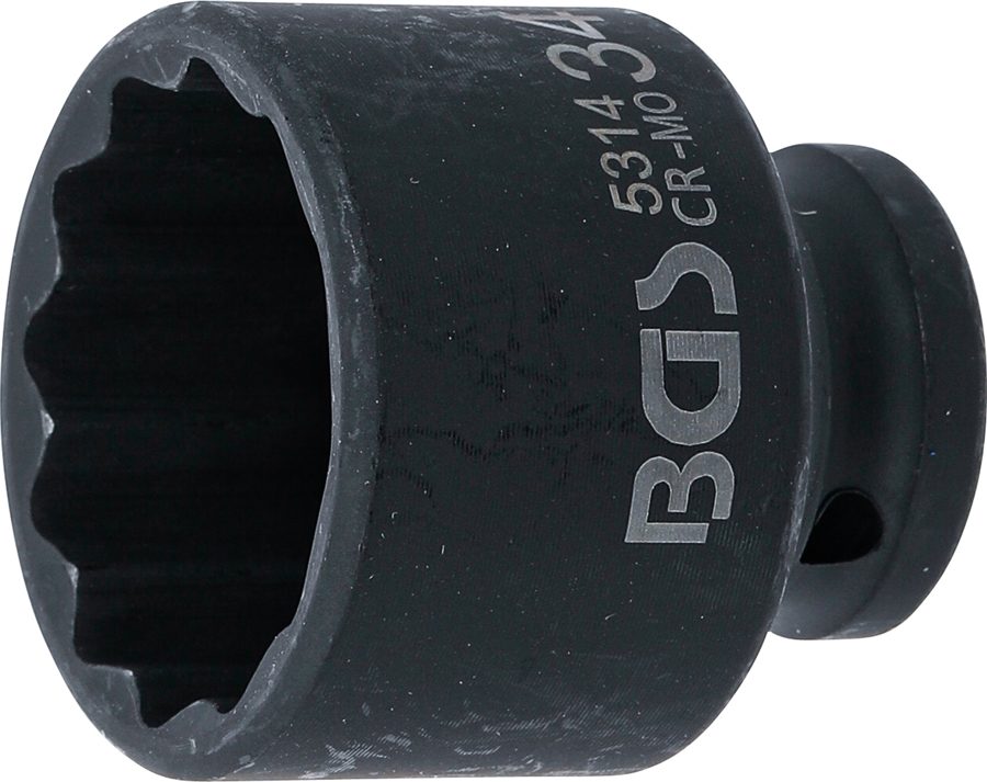 Divpadsmit punktu trieciena uzgriežņu atslēgas ieliktnis | Piedziņas iekšējais kvadrāts 12,5 mm (1/2") | SW 34 mm