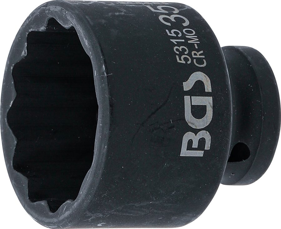 Divpadsmit punktu trieciena uzgriežņu atslēgas ieliktnis | Piedziņas iekšējais kvadrāts 12,5 mm (1/2") | SW 35 mm