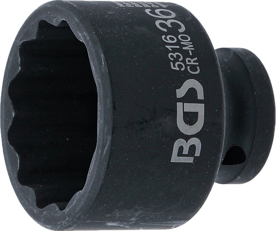 Divpadsmit punktu trieciena uzgriežņu atslēgas ieliktnis | Piedziņas iekšējais kvadrāts 12,5 mm (1/2") | SW 36 mm