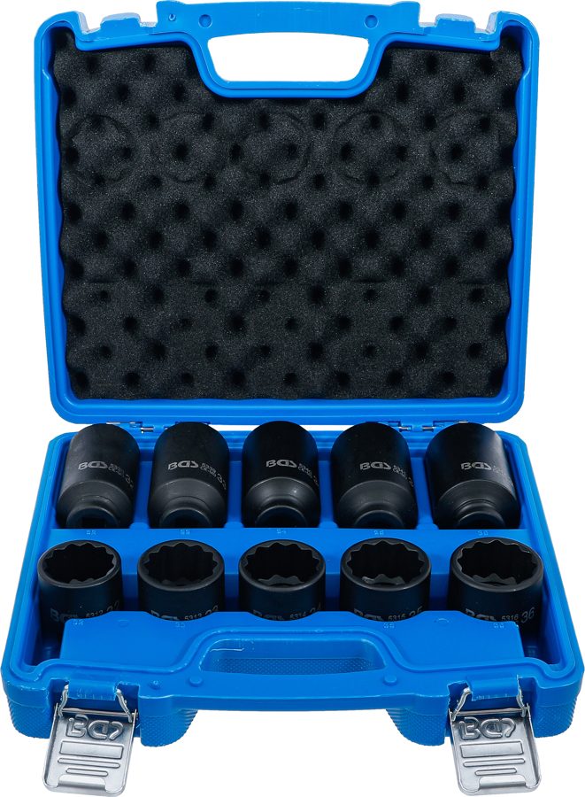 Triecienligzdas uzgriežņu atslēgu ieliktņu komplekts | divpadsmit puses | Piedziņas iekšējais kvadrāts 12,5 mm (1/2") | SW 32 - 36 mm | 10 gab.